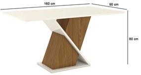 Mesa de Jantar Retangular Veida 160 cm Nature e Off White com Tampo de Vidro - D'Rossi
