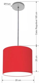 Luminária Pendente Vivare Free Lux Md-4106 Cúpula em Tecido - Vermelho - Canopla cinza e fio transparente