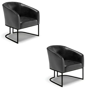Poltrona Decorativa Industrial Preto Kit 2 Stella Sintético PU D03 - D'Rossi - Preto