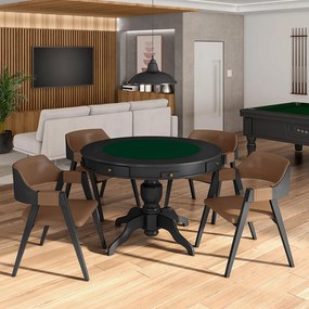 Conjunto Mesa de Jogos Carteado Bellagio Tampo Reversível e 4 Cadeiras Madeira Poker PU Caramelo/Preto G42 - Gran Belo