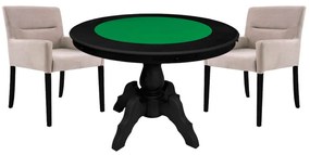Mesa de Jogos Carteado Redonda Montreal Tampo Reversível Preto com 2 Cadeiras Vicenza Nude G36 G15 - Gran Belo