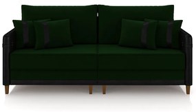 Sofá Living Montecarlo 2 Lugares Bipartido 212cm Pés em Madeira Veludo/PU Verde/Preto G33 - Gran Belo