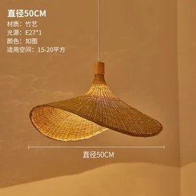 Luminária Pendente Japonês Bambu Rattan Tecelagem Retro Jardim Restaurante Estudo Quarto e Sala de Estar Luz - Rattam-D50CM - China