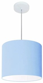 Lustre pendente cilíndrico free lux para mesa de jantar, sala, quarto, churrasqueira e balcão. - Azul-Bebê - Tam: 35x25cm
