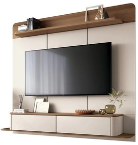 Painel TV 70 Pol 180cm Bancada Suspensa Sarah Off White/Castanho H01 - D'Rossi