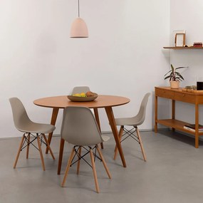 Conjunto Mesa Jantar Square Laminada Redonda Natural - 1,18m + 4 Cadeiras Eiffel PP - Bege Acinzentado