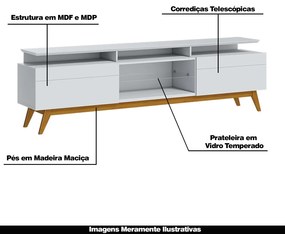 Rack Bancada 2 Gavetas com Nicho 218cm Amy Branco Acetinado G29 - Gran Belo