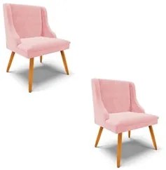 Kit 2 Cadeiras Estofadas para Sala de Jantar Pés Palito Lia Suede Rosa