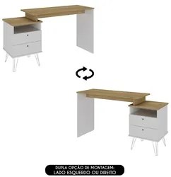 Mesa Escrivaninha Industrial 2 Gavetas Lux A06 Olmo/Branco   - Mpozena