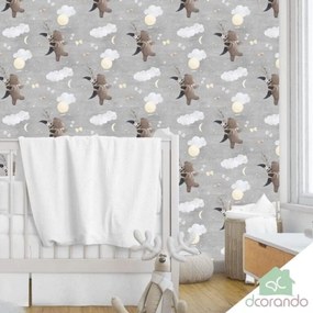 Papel Infantil Ursinho Meigo Nuvens Lua | Dcorando