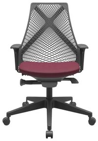 Cadeira Office Bix Tela Preta Assento Poliéster Vinho Autocompensador Base Piramidal 95cm - 64020 Sun House
