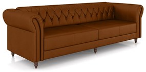 Sofá Living Sala de Estar Stanford Chesterfield 3 Lugares 240cm Pés de Madeira Couro Caramelo G58 - Gran Belo