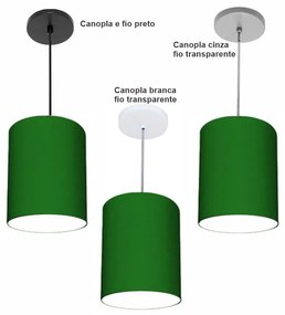 Luminária Pendente Vivare Free Lux Md-4103 Cúpula em Tecido - Verde-Folha - Canopla cinza e fio transparente