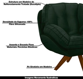 Kit 2 Poltronas Decorativas Base em Madeira Giratória Giroud Veludo Verde G33 - Gran Belo