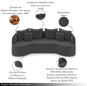 Sofá Living Decorativo Salinas 4 ou mais Lugares com Almofadas 290cm Modulado Veludo Grafite G33 - Gran Belo