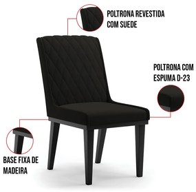 Cadeira Sala de Jantar Base Madeira Preto Kit 2 Sofia Suede D03 - D'Rossi - Preto