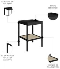 Mesa Lateral Com Prateleira Pés Madeira Arlo A10 Nero/Preto - Mpozenat