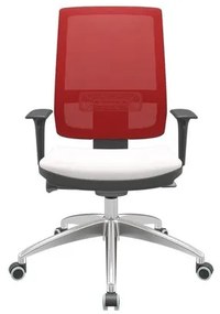 Cadeira Office Brizza Tela Vermelha Assento Vinil Branco Autocompensador Base Aluminio 120cm - 63765 Sun House