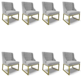 Cadeira Sala de Jantar Industrial Dourado Kit 8 Liz Suede Cinza D03 - D'Rossi