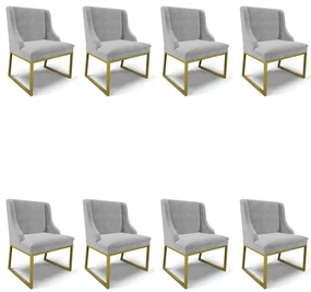 Cadeira Sala de Jantar Industrial Dourado Kit 8 Liz Suede Cinza D03 - D'Rossi