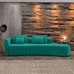 Sofá Curvo Decorativo Kimiko 297Cm 2 Lugares Sala de Estar com Chaise Veludo Azul Tiffany G52 - Gran Belo