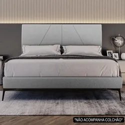 Cama Casal King com Cabeceira 199cm Pés Metálicos Elisa S05 Linho Cinz