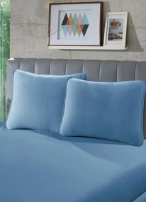 Lençol Malha com Elástico Azul King