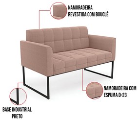 Sofá Namoradeira 2 Lugares Industrial Preto Elisa Bouclê Rosê D03 - D'Rossi