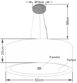 Lustre Pendente Cilíndrico Vivare Md-4013 Cúpula em Tecido 60x25cm - Bivolt