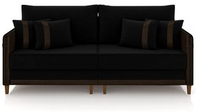 Sofá Living Montecarlo 3 Lugares Bipartido 232cm Pés em Madeira Veludo/PU Preto/Marrom G33 - Gran Belo