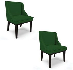 Kit 02 Cadeiras de Jantar Liz Veludo Luxo Base Fixa Madeira Preto - D'Rossi - A136 Verde