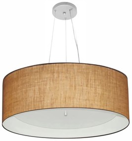 Lustre Pendente Cilíndrico Md-4142 Cúpula em Tecido 80x30cm Palha / Branco - Bivolt