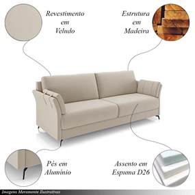 Conjunto Poltrona e Sofá Decorativo Violet 2 Lugares 164cm Pés em Alumínio Preto Veludo Bege G45 - Gran Belo