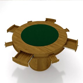 Conjunto Mesa de Jogos Carteado Bellagio Tampo Reversível Verde e 4 Cadeiras Madeira Poker Base Cone Linho Cinza/Mel G42 - Gran Belo