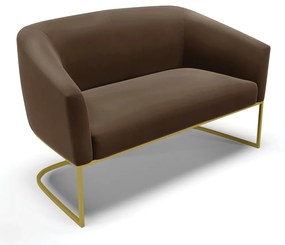 Namoradeira e 2 Poltronas Base Industrial Dourado Stella Suede Marrom D03 - D'Rossi