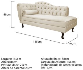 Kit Diva Recamier Diana 185cm Lado Direito e 02 Poltronas Classic Suede - ADJ Decor