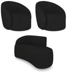 Sofá 2 Lugares Orgânico 140cm Morgan e 2 Poltronas Lua Linho Preto D03 - D'Rossi