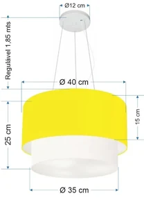 Pendente Cilíndrico Amarelo e Branco MJ-4158 Para Mesa de Jantar e Estar