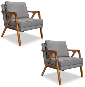 Kit 2 Poltronas Decorativas De Luxo Frida Linho Cinza G63 - Gran Belo