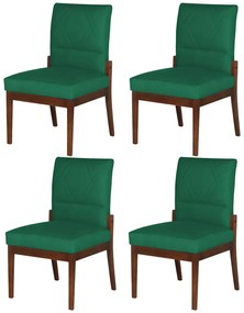 Conjunto 4 Cadeiras De Jantar Aurora Base Madeira Maciça Estofada Suede Verde Bandeira