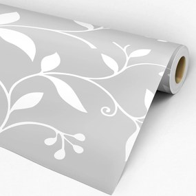 Papel de Parede Floral Cinza e Branco 0.52m x 3.00m