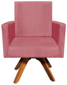 Poltrona Giratória Nina Suede Base Madeira MM30 D'Rossi - Rose