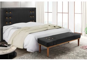 Cabeceira Cama Box Casal 140cm e Recamier Gênova Veludo Preto S04 - D'Rossi