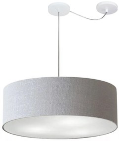 Lustre Pendente Cilíndrico Com Desvio Md-4262 Cúpula em Tecido 55x15cm Rustico Cinza - Bivolt