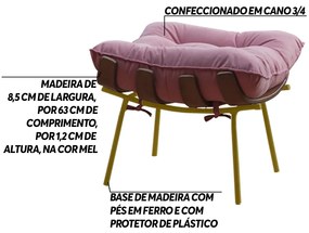 Puff Decorativo Sala de Estar Abel Base de Madeira Dourado Suede Rosa G41 - Gran Belo
