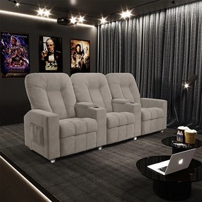 Poltrona Reclinável 3 lugares para Sala de Cinema Pequim Veludo Capuccino G23 - Gran Belo