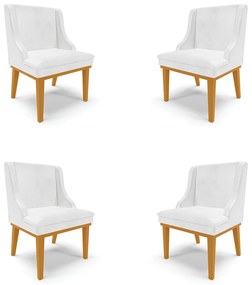 Kit 4 Cadeiras Decorativas Sala de Jantar Base Fixa de Madeira Firenze PU Branco Brilho/Castanho G19 - Gran Belo