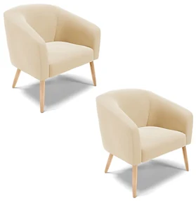 Poltrona Decorativa Pé Palito Natural Kit 2 Stella Suede Bege D03 - D'Rossi
