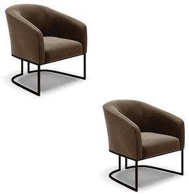 Poltrona Decorativa Industrial Preto Kit 2 Stella Suede D03 - D'Rossi - Marrom