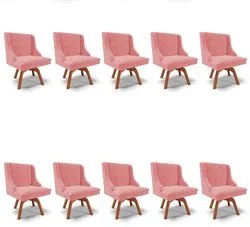 Kit 10 Cadeiras Estofadas Giratória para Sala de Jantar Lia Suede Rosê